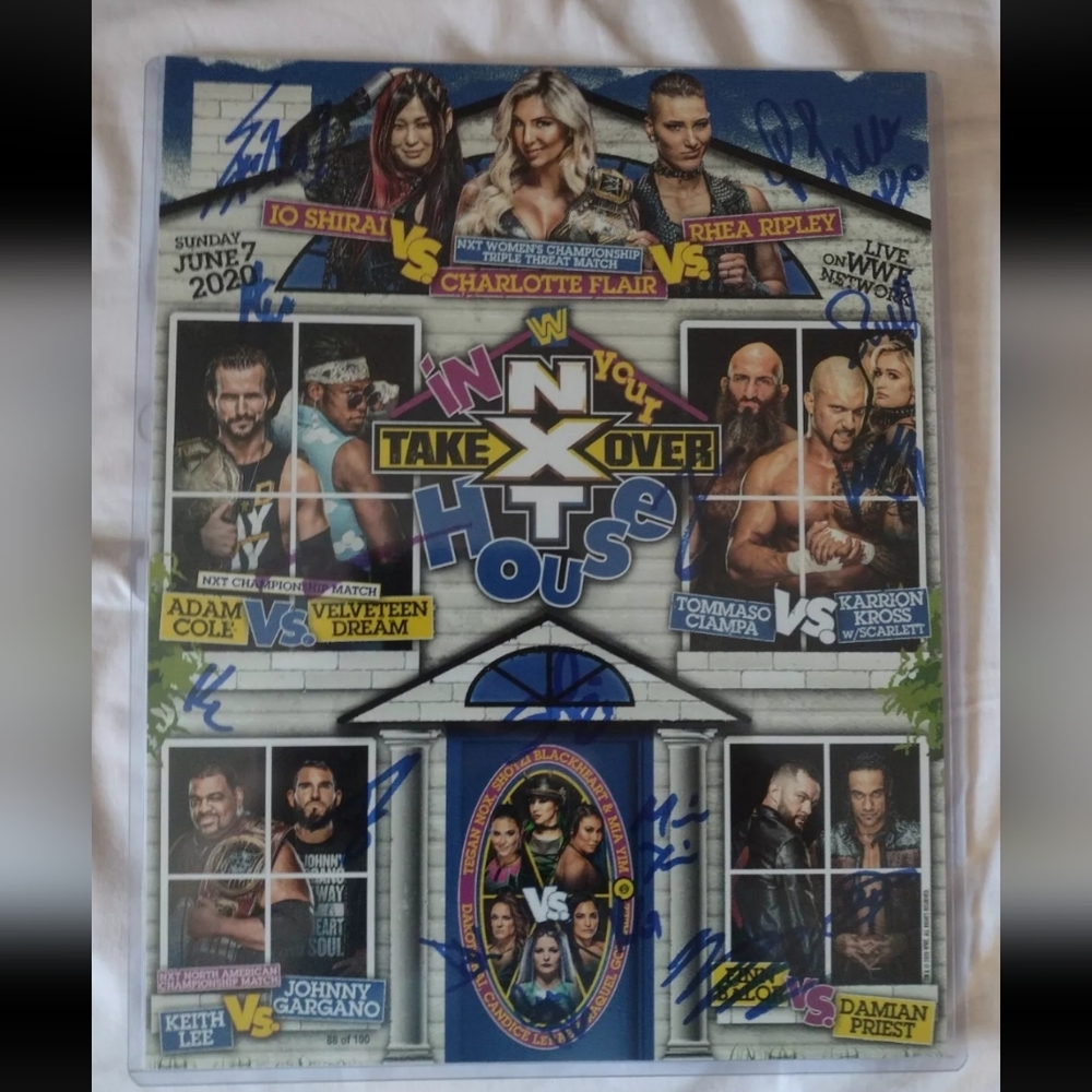 WWE 11x14 Auto Authenticate PPV Match/Fight Card NXT Takeover In Your House 2020